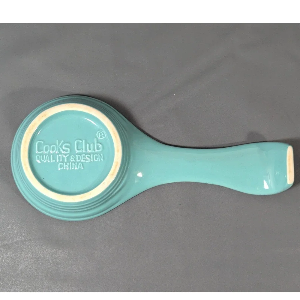 Cooks Club Turquoise Ceramic Spoon Rest Aqua Blue Ribbed Kitchen Tool 9.5 Inch